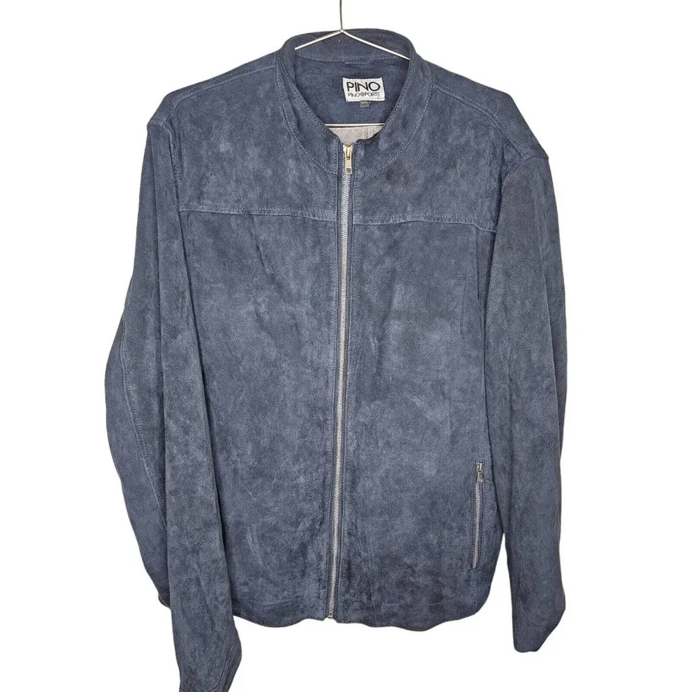 Pino Porte Mens Leather Jacket Lambskin Size XXL Navy Blue Zip-Up